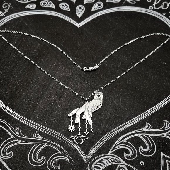 Mystical Hand of Destiny Silver Necklace - Picture 3 of 3